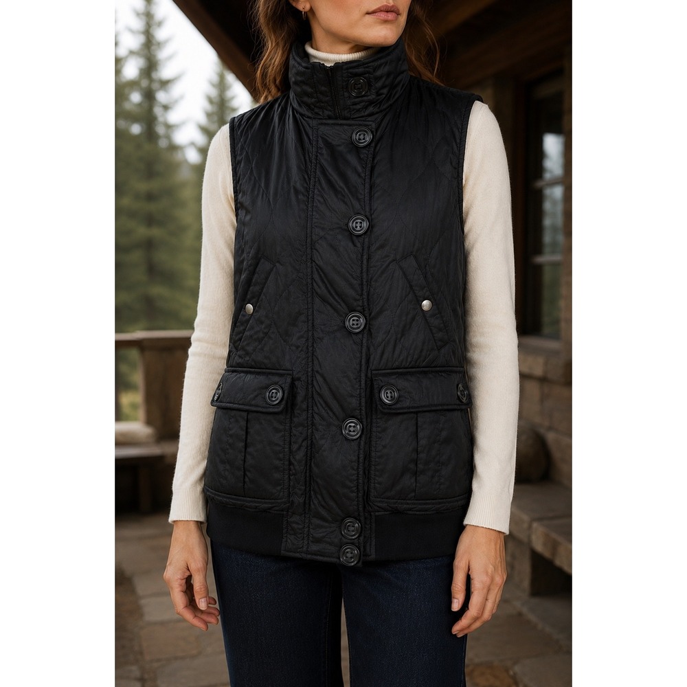 Vintage Ralph Lauren Waterfowl Down Quilted Satin Puffer Vest Black S